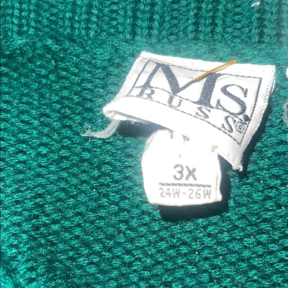 Vintage MS Russ Green Patterned Women's Sweater cardigan wool 3x - Picture 7 of 8